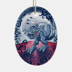 Werewolf som skrapar spöklika loppor julgransprydnad keramik