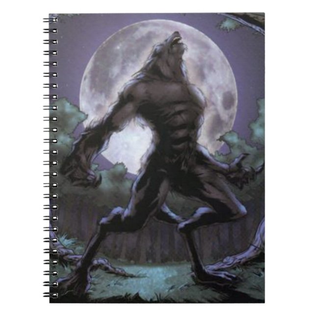 Werewolf som tjuter på månen anteckningsbok med spiral (Framsidan)