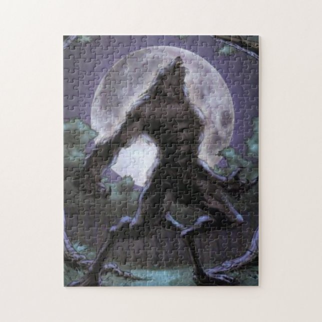 Werewolf som tjuter på månen pussel (Vertikal)