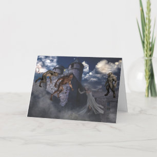 Werewolves och Ghost på Castle Halloween Kort