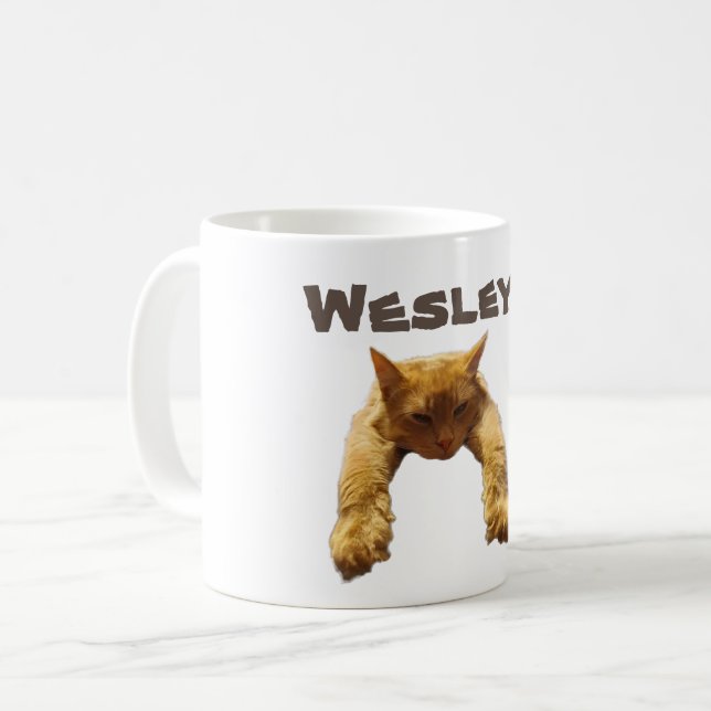 Wesley Namn med lazy-katt, kaffe Mugg (Framsida vänster)