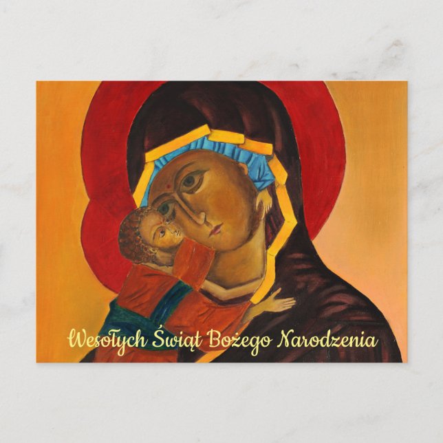 Wesołych Świąt God jul Virgin och Child Vykort (Framsida)