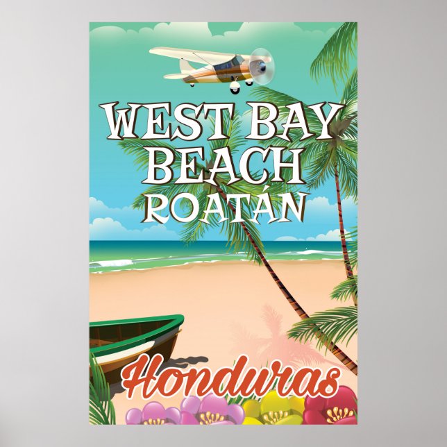 West Bay Beach, Roatán Honduras resemålning Poster (Framsidan)