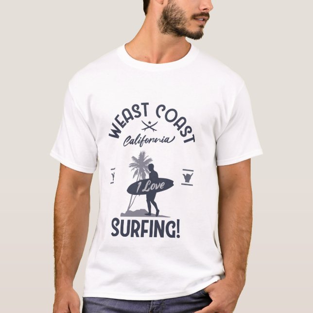 West Coast I Love Surfing T Shirt (Framsida)