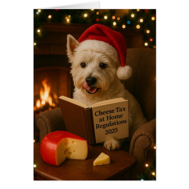 West Highland Terrier 'Cheese Tax' Christmas card Hälsningskort (Framsidan)