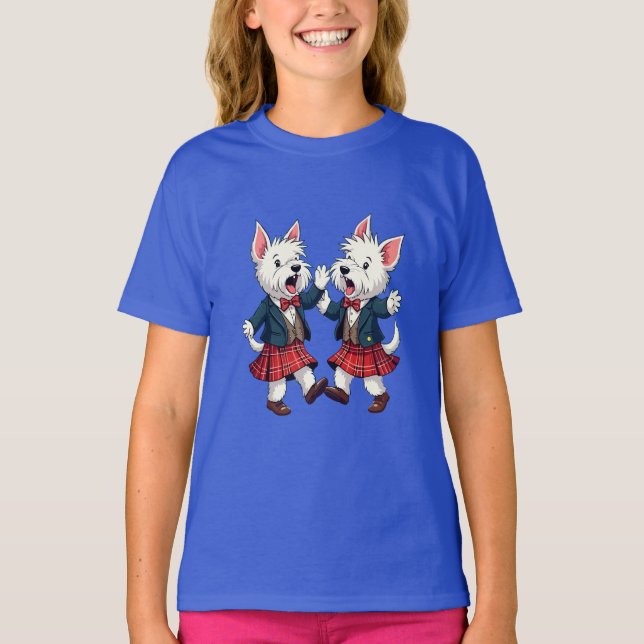 West Highland Terrier dansar skotsk Ceilidh  T Shirt (Framsida)