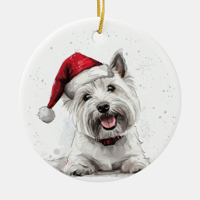 West Highland Terrier Dog Christmas Personalized Julgransprydnad Keramik (Framsidan)
