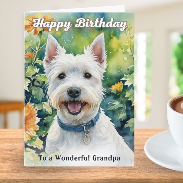 West Highland Terrier Farfar Födelsedag Kort (A birthday card with picture of a West Highland Terrier (Westie) dog, for 'a Wonderful Grandpa')