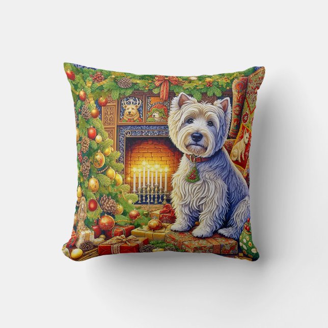 West Highland Terrier Holiday Throw Pillow Kudde (Framsida)