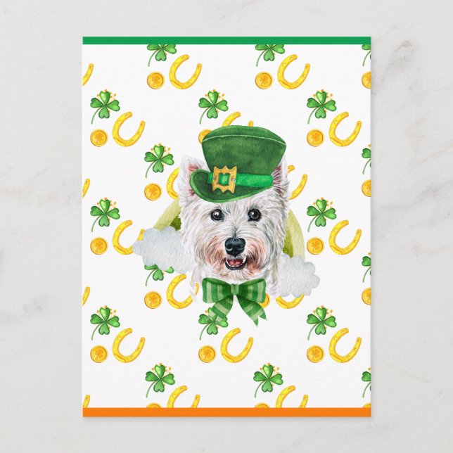 West Highland Terrier Shamrock St. Patricks Day Helg Vykort (Framsida)