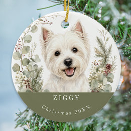 West Highland Terrier Westie Hund Bild Jul Julgransprydnad Keramik
