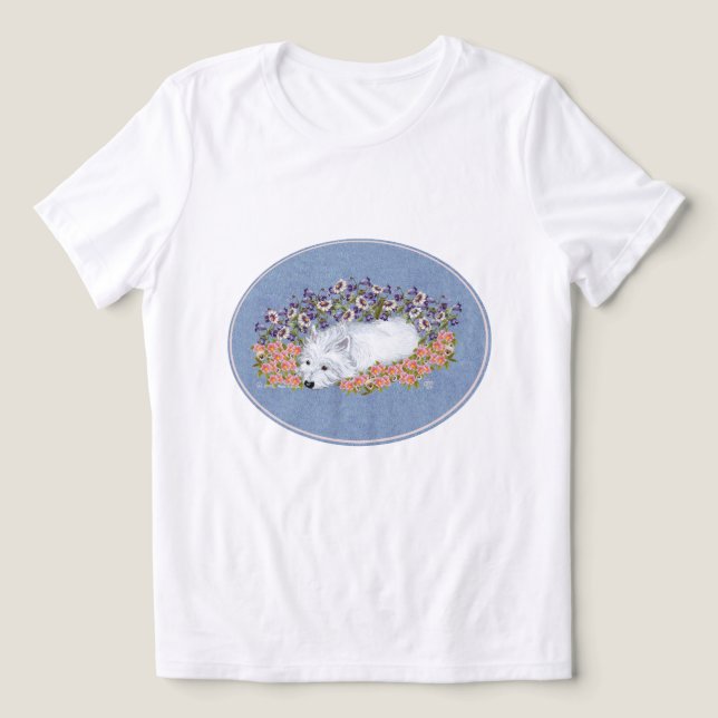 West Highland White Terrier Blommig T Shirt (Design Framsida)
