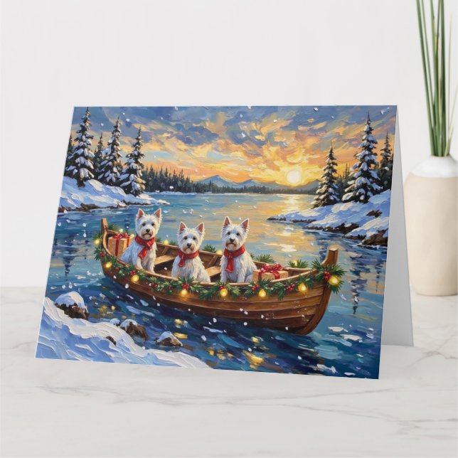 West Highland White Terrier Christmas Boat Holiday Kort (Framsida)
