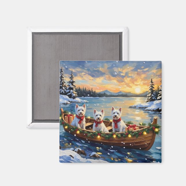 West Highland White Terrier Christmas Boat Holiday Magnet (Front/Back)