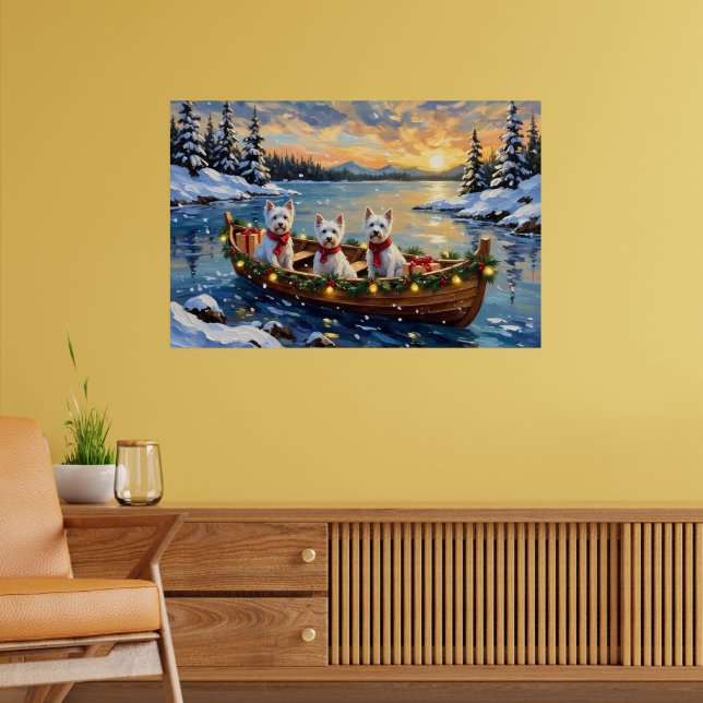West Highland White Terrier Christmas Boat Holiday Poster (Vardagsrum 2)
