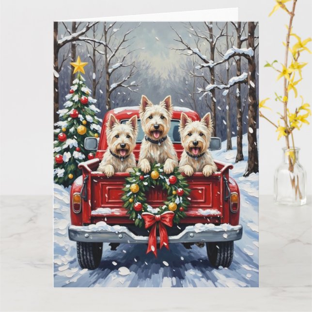 West Highland White Terrier Christmas Red Truck Kort (Gul blomma)