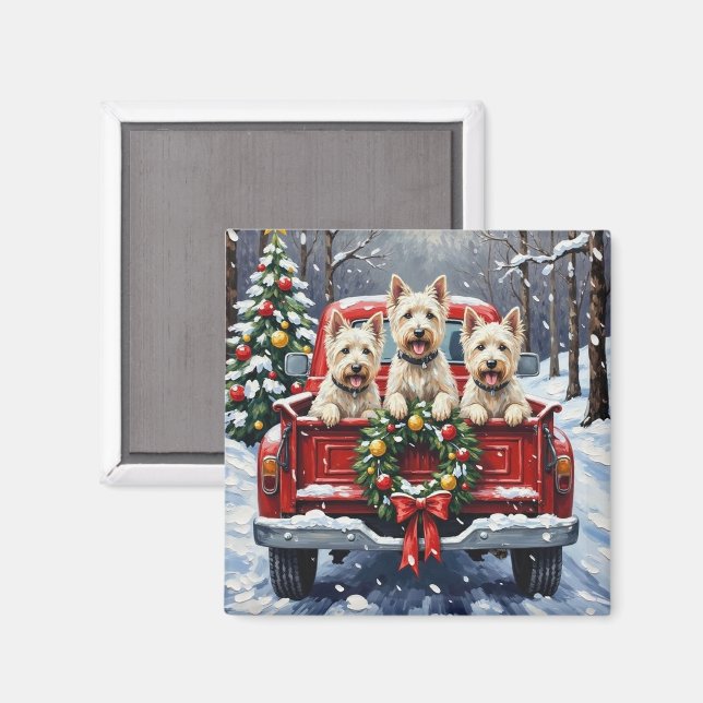 West Highland White Terrier Christmas Red Truck Magnet (Front/Back)