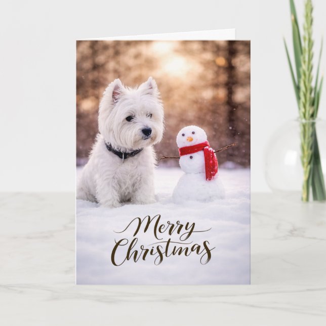 West Highland White Terrier Christmas Snowman Helgkort (Framsida)