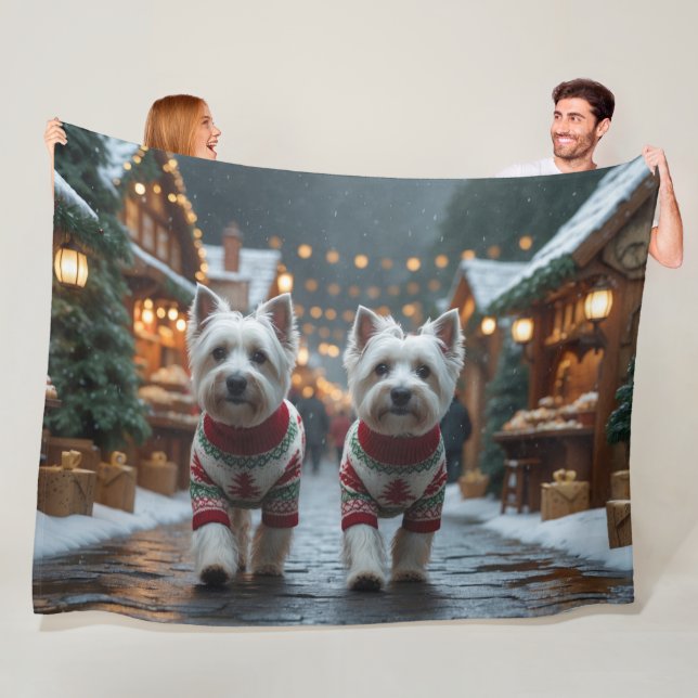 West Highland White Terrier Dogs Christmas Snow  Fleecefilt (På plats)