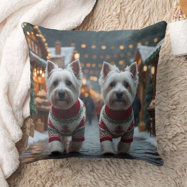 West Highland White Terrier Dogs Christmas Snow  Kudde (Filt)