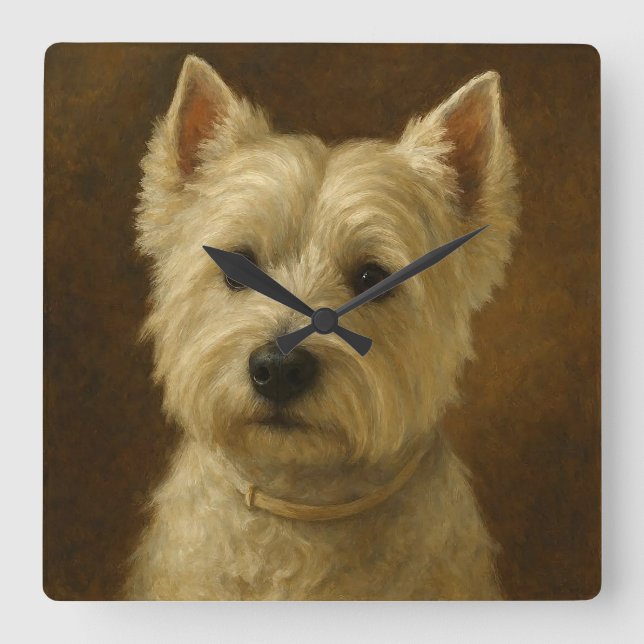 West Highland White Terrier Fyrkantig Klocka (Framsida)