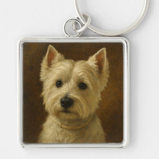 West Highland White Terrier Fyrkantig Silverfärgad Nyckelring