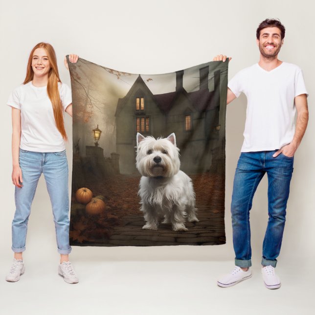 West Highland White Terrier Halloween Skräck Fleecefilt (På plats)