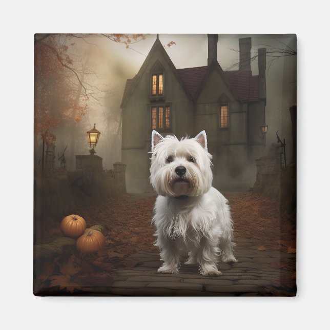 West Highland White Terrier Halloween Skräckinjaga Magnet (Framsidan)
