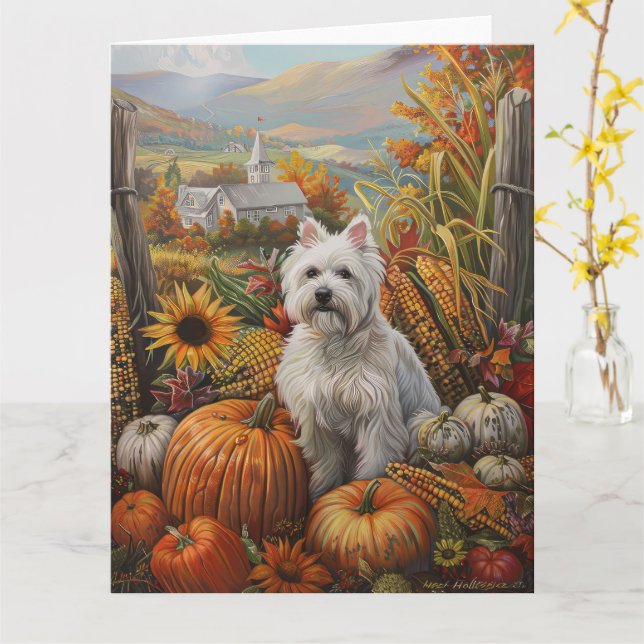 West Highland White Terrier Höst Thanksgiving Kort (Gul blomma)
