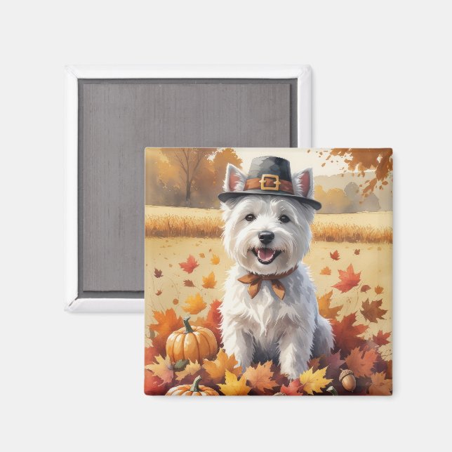 West Highland White Terrier Höstlöv Magnet (Front/Back)