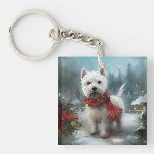 West Highland White Terrier Hund i Snö Jul (Framsidan)
