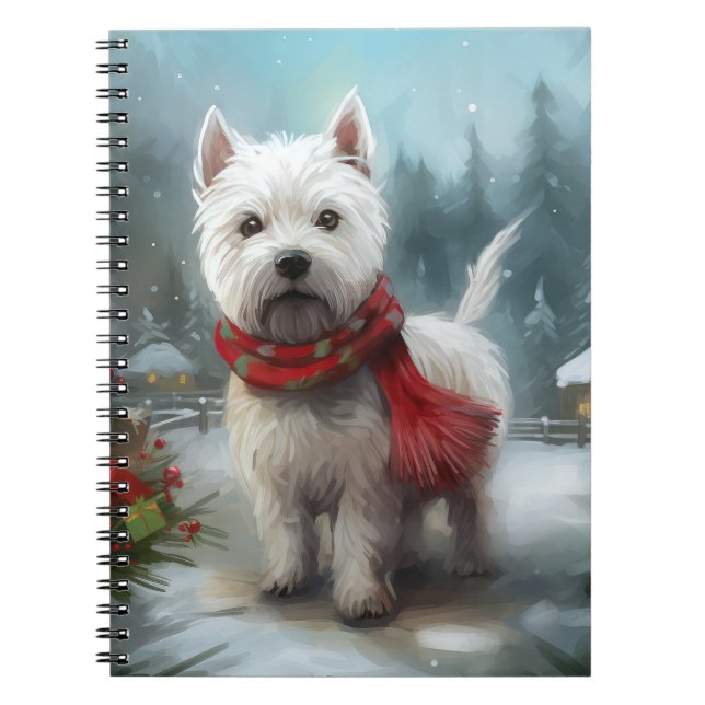 West Highland White Terrier Hund i Snö Jul Anteckningsbok (Framsidan)