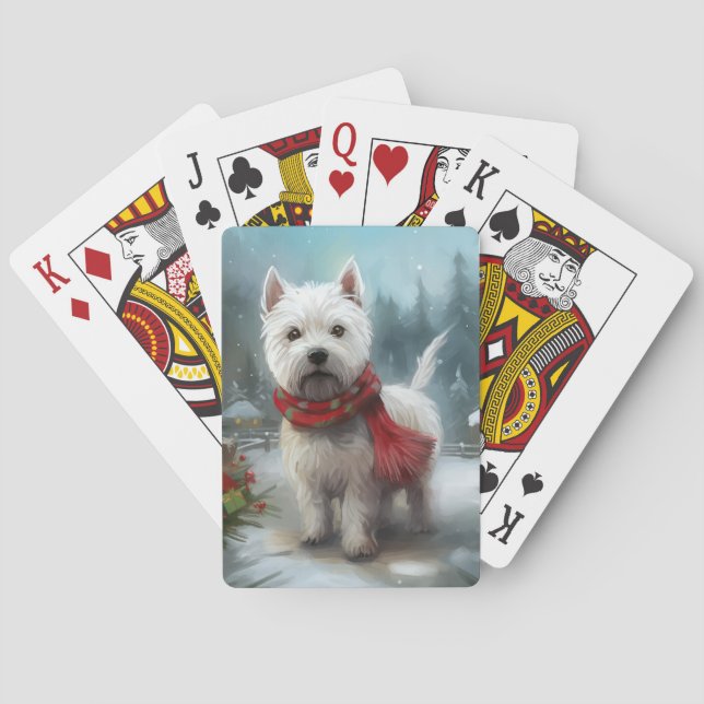 West Highland White Terrier Hund i Snö Jul Casinokort (Baksidan)
