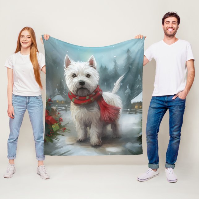 West Highland White Terrier Hund i Snö Jul Fleecefilt (På plats)
