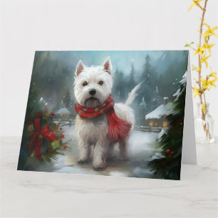 West Highland White Terrier Hund i Snö Jul Kort