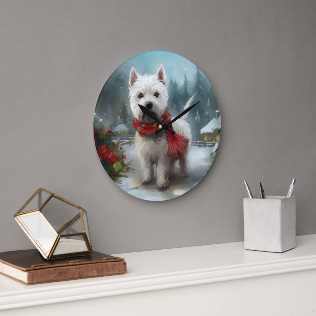 West Highland White Terrier Hund i Snö Jul Stor Klocka (Kontor)