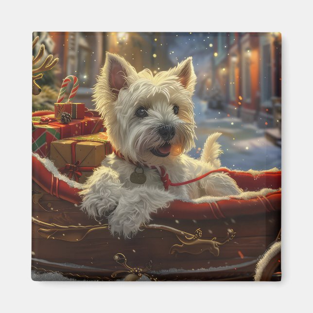 West Highland White Terrier Hund Jul Festlig Magnet (Framsidan)