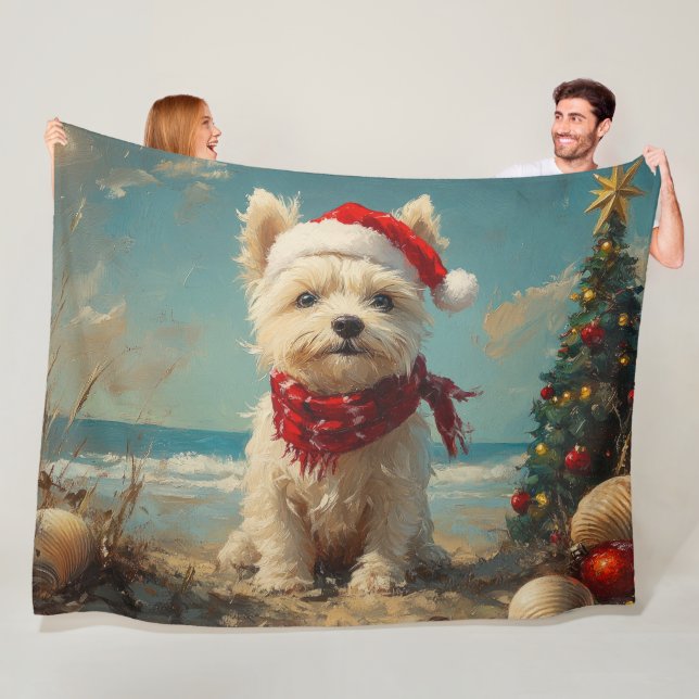 West Highland White Terrier Hund Jul Strand Fleecefilt (På plats)