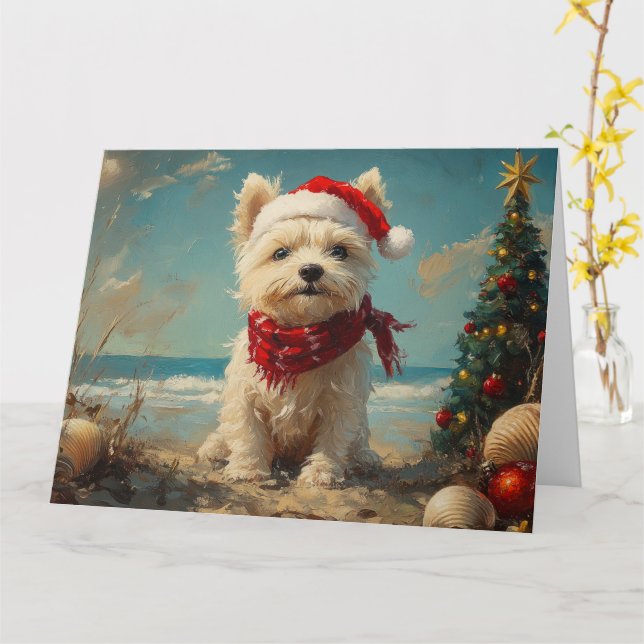 West Highland White Terrier Hund Jul Strand Kort (Gul blomma)