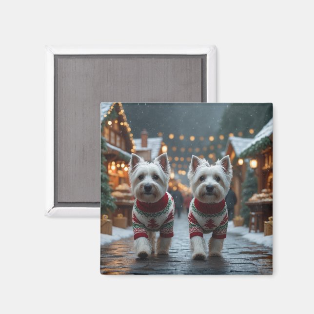 West Highland White Terrier Hundar Jul Snö  Magnet (Front/Back)