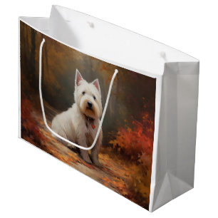 West Highland White Terrier i höstlöv faller