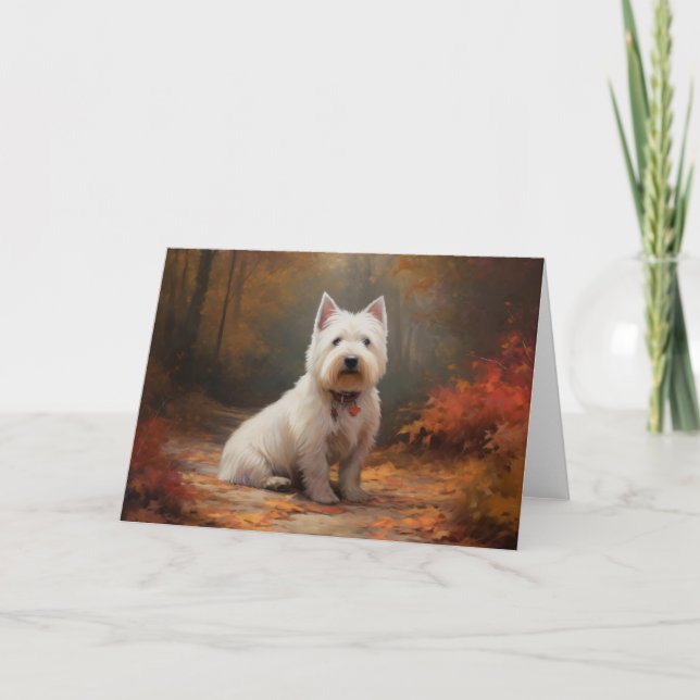 West Highland White Terrier i höstlöv faller Kort (Framsida)