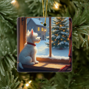 West Highland White Terrier Jul Morgon Utsikt Julgransprydnad Keramik