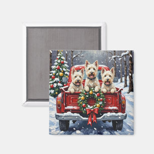 West Highland White Terrier Jul Röd Lastbil Magnet