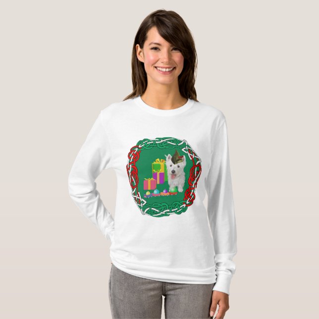 West Highland White Terrier Jul Tomte T Shirt (Hel framsida)