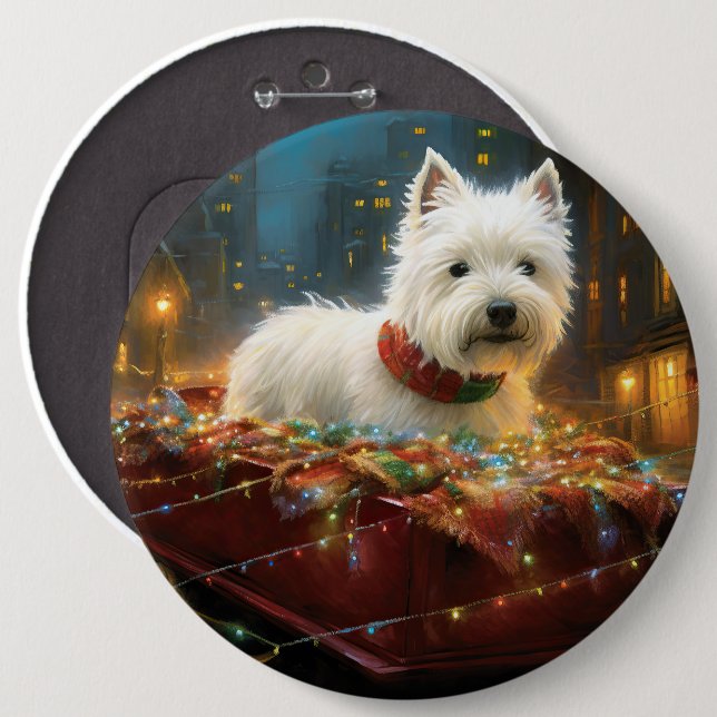 West Highland White Terrier Julhögtid Knapp (Framsida & baksida)