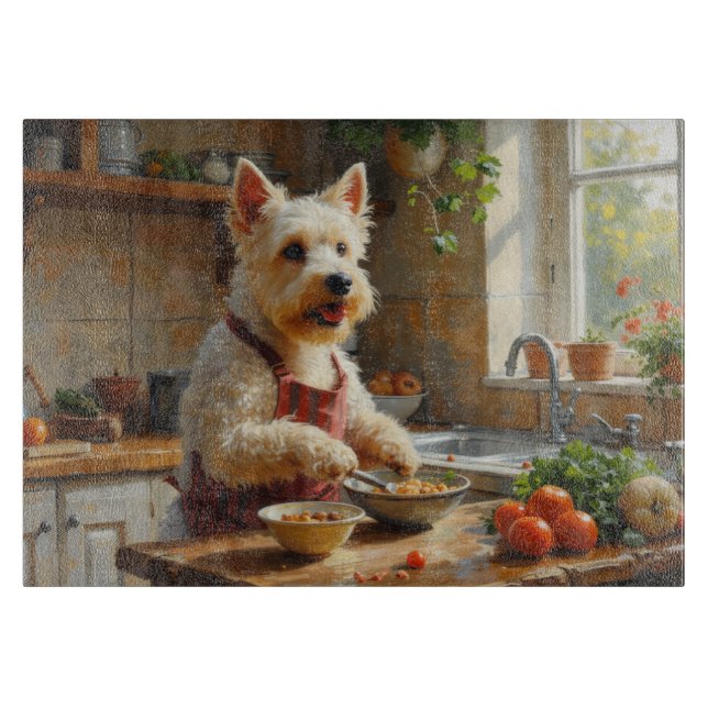 West Highland White Terrier lagar mat i köket (Framsidan)