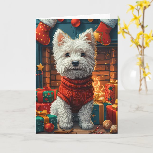 West Highland White Terrier med julklappar  Kort (Gul blomma)
