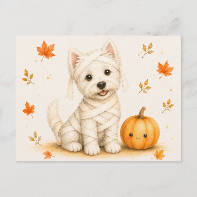 West Highland White Terrier-mumie Halloween Vykort (Framsida)