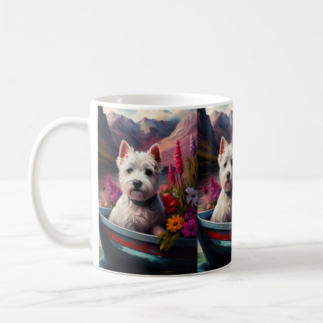 West Highland White Terrier på båt Kaffemugg (Vänster)